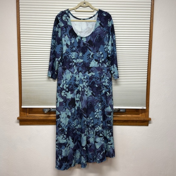 Soft Surroundings Blue Floral Midi Dress Sz 1X - Picture 5 of 8